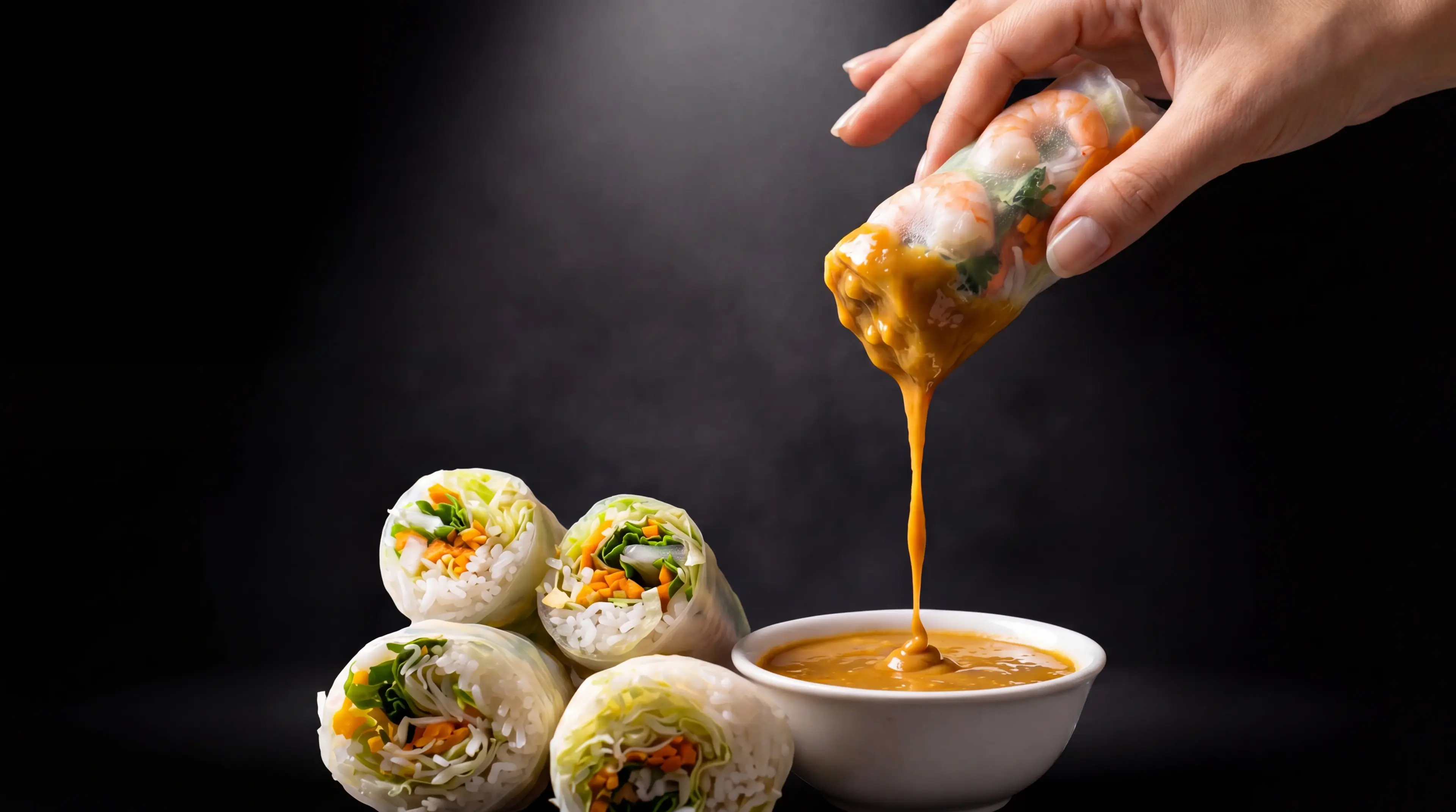 Tiger's Garden spring rolls with peanut sauce